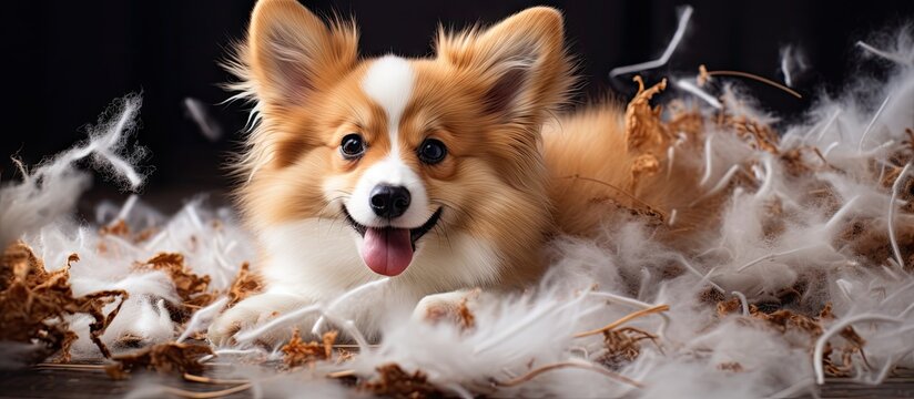 Shredded fur photo of a Pembroke Welsh Corgi Copy space image Place for adding text or design