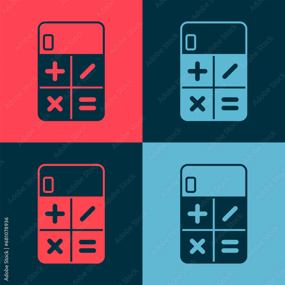 Sticker Pop art Calculator icon isolated on color background. Accounting symbol. Business calculations mathematics education and finance. Vector