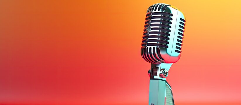 Retro microphone on a colorful background let s sing Copy space image Place for adding text or design