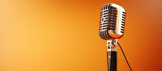 Retro microphone on a colorful background let s sing Copy space image Place for adding text or...