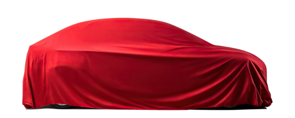 Red fabric draping over an automobile, cut out