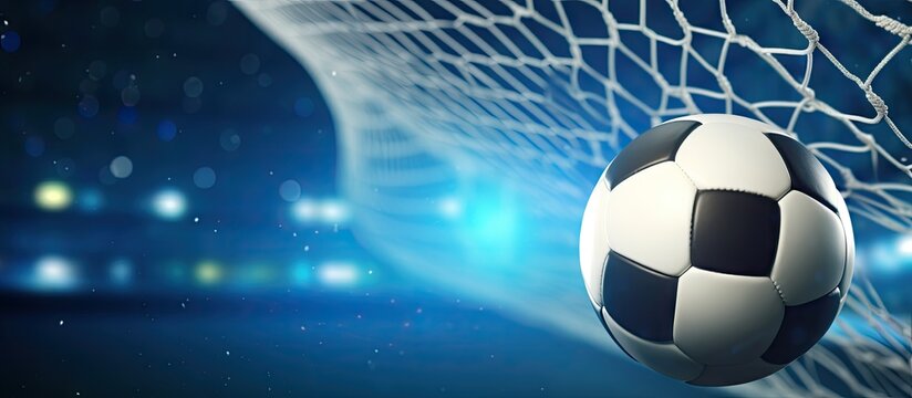 Soccer ball scores in the net creating a delightful moment Copy space image Place for adding text or design