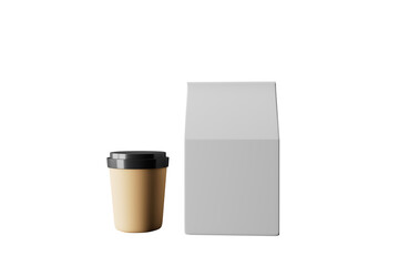 take away bag isolated, cardboard craft sack, school breakfast, recyclable package.3d illustration.