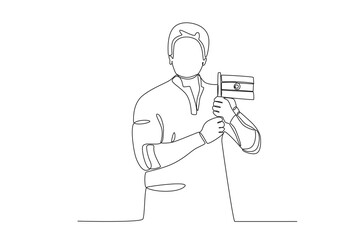 A man holding a small flag. Indian republic day one-line drawing