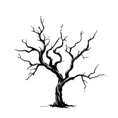 Dead tree standing on PNG transparent background for horror movies and Halloween festivals.