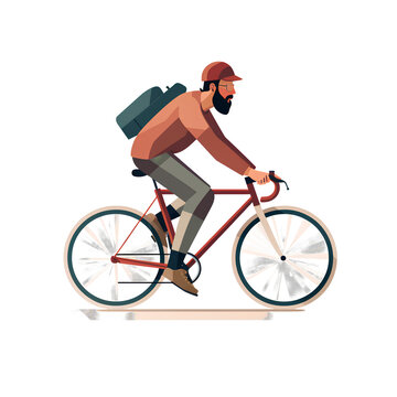 Minimalist drawing of people cycling to work on PNG transparent background.