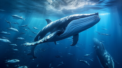 Obraz premium Migratory Beauty: An image capturing the sheer beauty of a whale's migration, showcasing the vastness of the open ocean in a visually impactful way