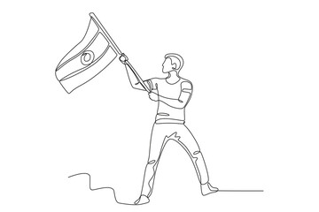 A man raising the Indian flag. Indian republic day one-line drawing