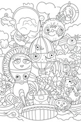 Fototapeta premium Various coloring book page for kids in vector art style AI Generated
