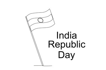 An Indian flag on a pole. Indian republic day one-line drawing