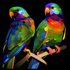 cubist parakeets, parakeet, bird, birds - obrazy, fototapety, plakaty