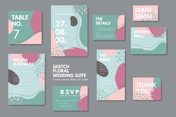 Set of card with flower - wedding ornament concept.	
