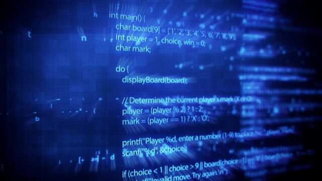 Source Code, Programming, Computer Language Code and Data Analysis - 3D Video Technology Screen Abstract Background Loop Animation