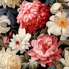 The beautiful peony floral seamless pattern.