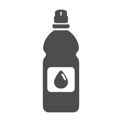 Plastic bottle with dispenser. Silhouette icon with a drop on a label. For cooking oil, vinegar or other liquid. Black and white pictogram. Great design for web site, mobile app, logo template. Waste
