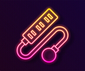 Glowing neon line Electric extension cord icon isolated on black background. Power plug socket. Vector