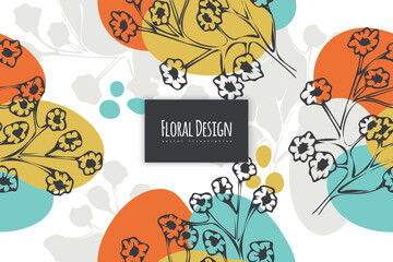 seamless pattern with hand drawn abstract shapes and floral elements. Vector illustration. background design template	
