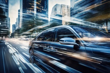 Fototapeta premium Nighttime Drive Through the City Lights Generative AI
