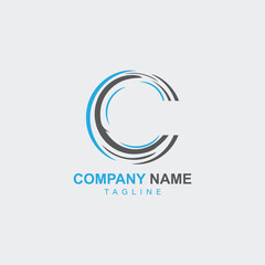 Letter C name logo concept. Tourist or healthcare business on shore, sports stained-glass blue colored icon as surf. Vector template, brand identity with volume. Sea natural food and products idea.