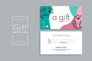 Set of colorful gift cards template. Modern style vector illustration of flowers for saloon, gallery, spa, shop. Gift voucher	
