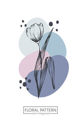 Collection of hand drawn spring flowers and plants. Monochrome vector illustrations in sketch style.	
