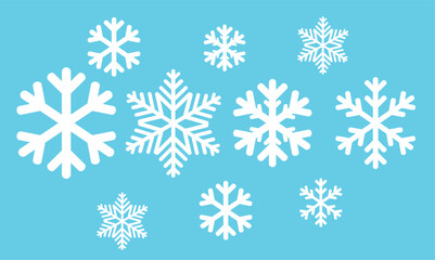 Fototapeta na wymiar Snowflake set isolated on blue background