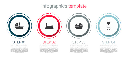 Set Baby stroller, potty, bathtub and clothes pin. Business infographic template. Vector