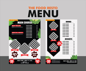 Restaurant menu template with special offers content