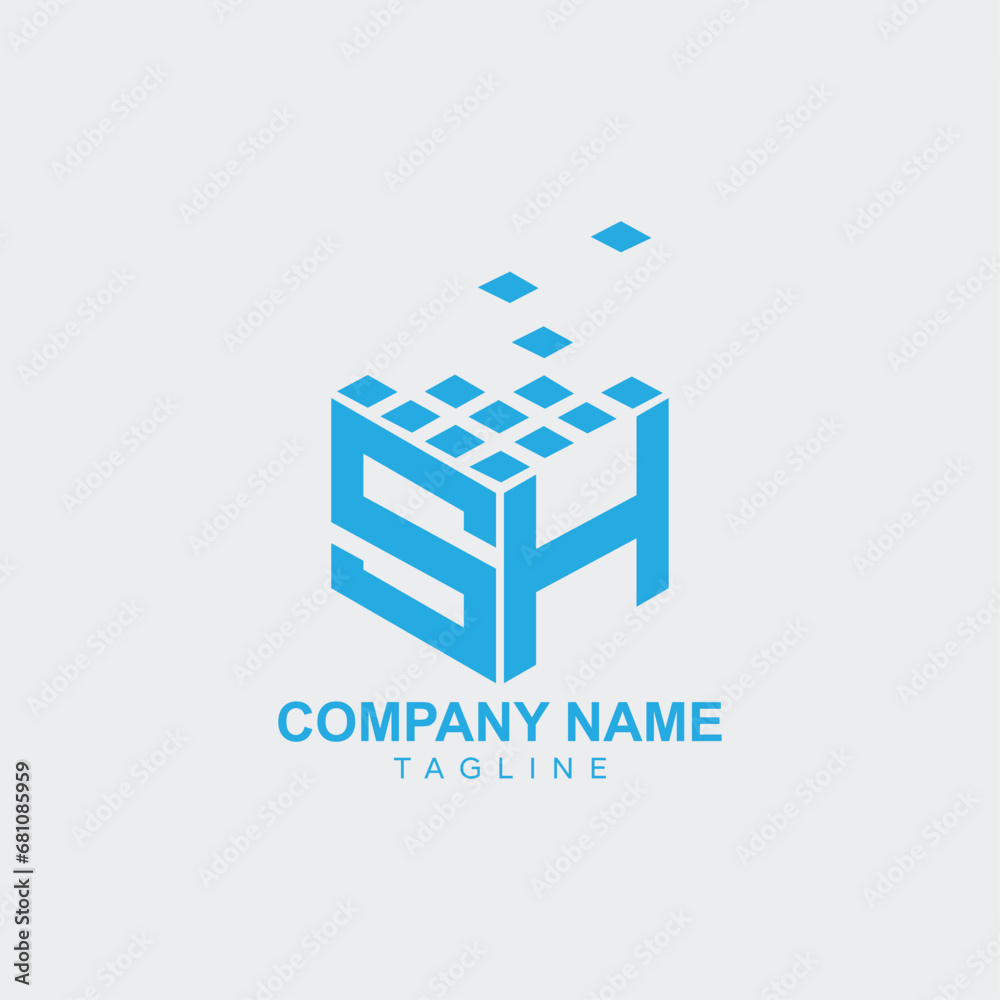 Poster SH initial letters looping linked shape  elegant logo. SH initial logo