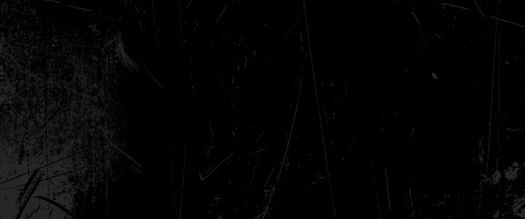 Vector white dust and scratches on black background, dust particle and grain texture or dirt use for overlay film frame effect with space for vintage grunge.