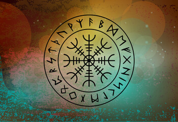 Wikingerkompass mit abstraktem mystischen Hintergrund