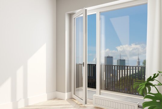 White plastic door with window in the new room