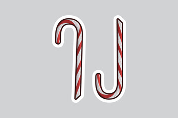 Christmas Sweet Candy Cane Sticks Sticker vector illustration. Christmas holiday objects icon concept. Christmas holiday candy sticks sticker design logo with shadow.