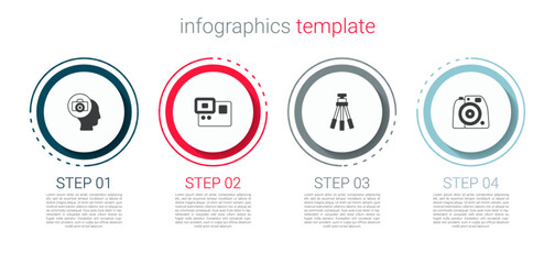 Set Photo camera, Action extreme, Tripod and . Business infographic template. Vector