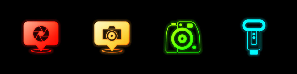 Set Camera shutter, Photo camera, and flash icon. Vector