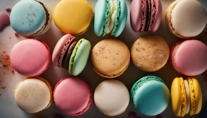 Foto op Plexiglas Pastel de macarrones de varios colores de la gastronomía francesa. Fotografía de postres © raul