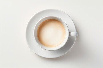 GENERATIVE AI: Simplicity in Sips - Top Down View of a White Ceramic Mug with Steaming Coffee and Frothy Milk