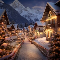 Obraz premium A Joyful Christmas in the Mountain Village, generative AI