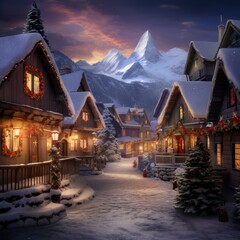 Fototapeta premium A Joyful Christmas in the Mountain Village, generative AI
