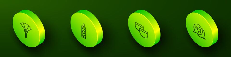 Set Isometric line Chinese or japanese folding fan, Firework, tea ceremony and China flag icon. Vector