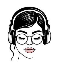Young girl listening music. Girl with headphones