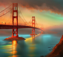 Golden Gate Bridge at sunset, San Francisco