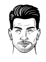 Man with hairstyle vector. Unshaven mans face