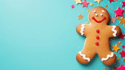 Gingerbread cookie man on bright colorful background