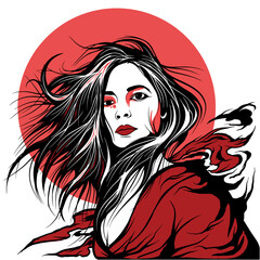 geisha vector template. Illustration of geisha with japanese culture