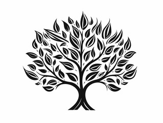 Obraz premium A Black Tree With Leaves - A family tree with leaves logo icon..