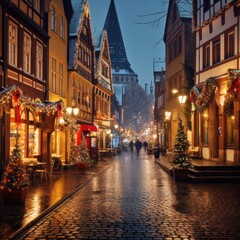Fototapeta premium Christmas Lights Adorning a European Cityscape