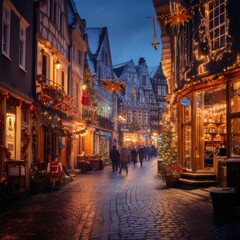 Christmas Lights Adorning a European Cityscape