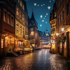 Christmas Lights Adorning a European Cityscape