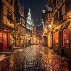 Naklejka na ściany i meble Christmas Lights Adorning a European Cityscape